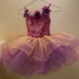Curtain call girls purple and gold sequined ballet tutu princess dance costume
